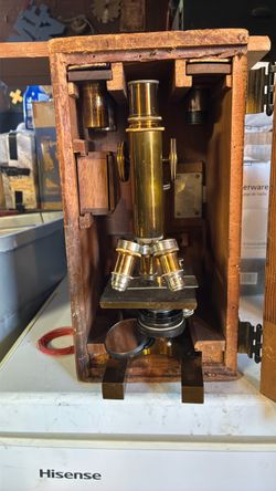 Antique Brass Microscope with Wooden Case