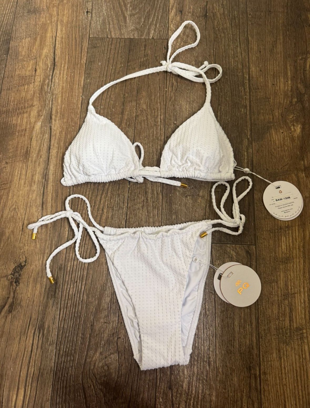 NWT PQ Swim Sail Eve Triangle Top and Bikini Bottom - WHITE -SMALL - FIRM