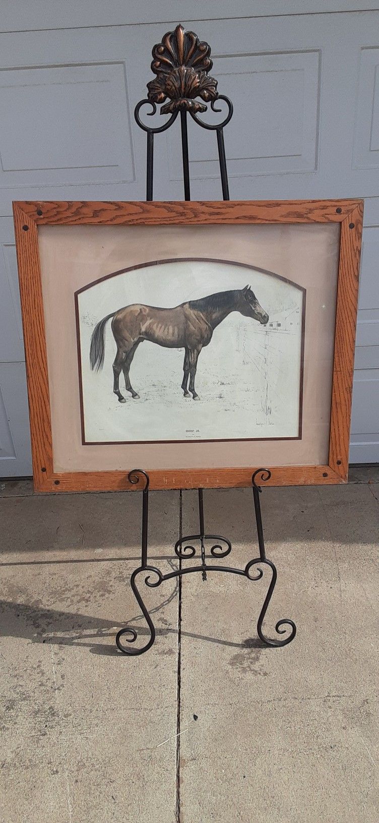 SALE Large Vintage Framed Matted Hoop Jr Race Horse Lithograph Print Signed Franklyn H. Stokes