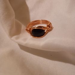 Onyx Wire Wrapped Copper Ring
