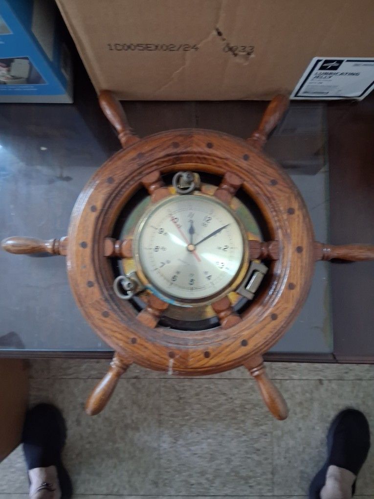 Nautical Clock Solid Oak And Brass