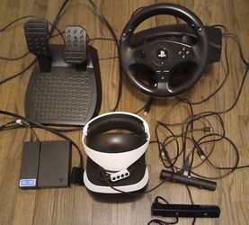 Sony PlayStation VR Headset with Thrustmaster Racing Wheel and Pedals Bundle