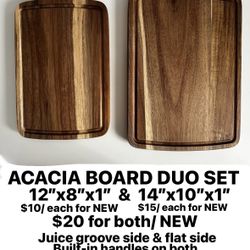 Acacia Wood Cutting board in two sizes (Small 12 x 8 x 1”, Medium 14 x 10 x 1”) 