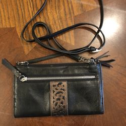 Brighton Black & Bronze Metallic Filagree Leather Zip-Around Wallet / Wristlet