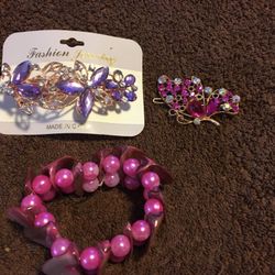Two Hat Pin One Butterfly One Flower One Pink Bracelet All For 6.00