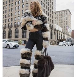 Fur faux brown crop jacket collared filled coat women clothing