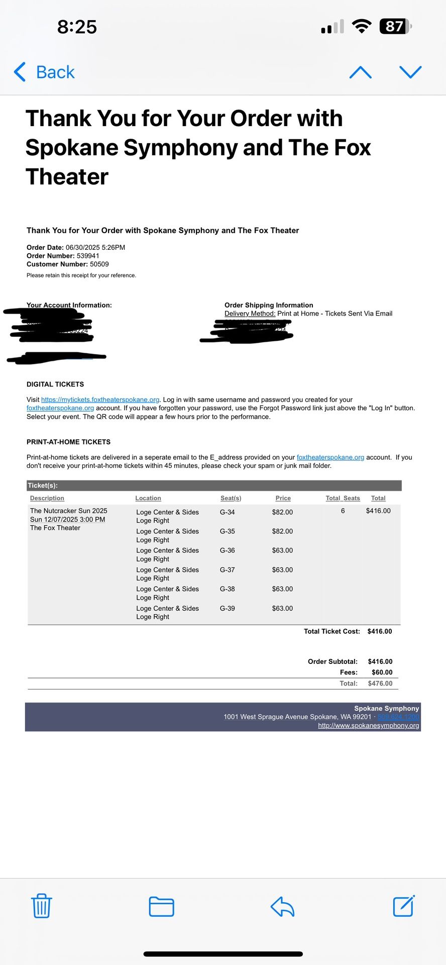 Nutcracker Tickets (7) For Sunday Dec 7th at 3pm