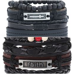 2 x Set Adjust. Size up to 9.5inc Leather Bracelet, (Cross_2-Faith)