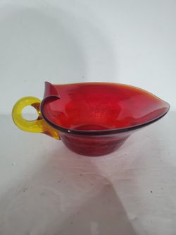 Hand-blown Ruby Red And Canary Yellow Candy Dish