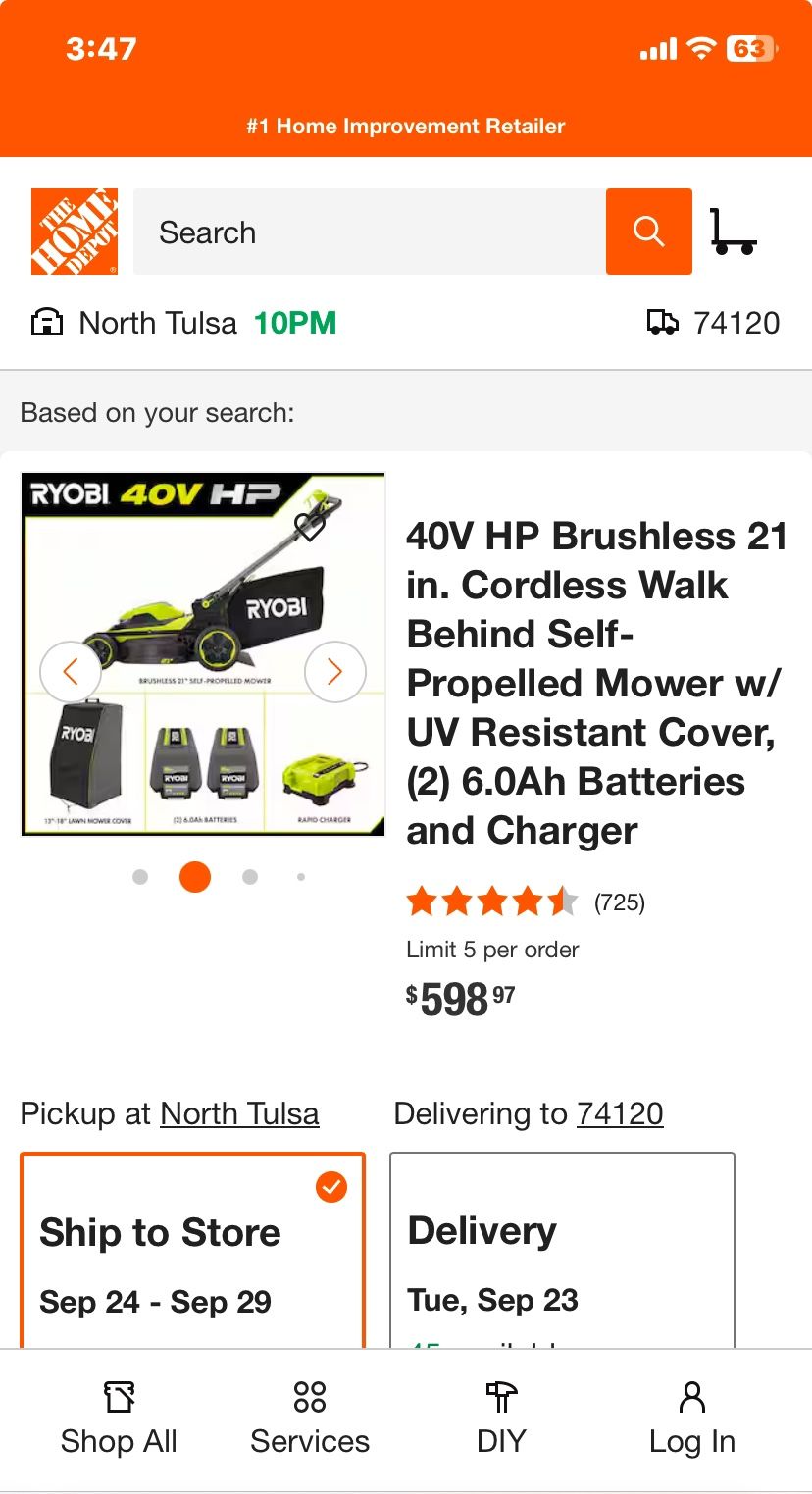 Ryobi Battery Powered Lawn Mower Withcharger And 4 Extra 6.0 Ah 40 Volt Batteries