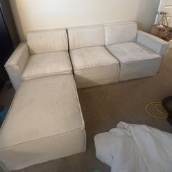 Modern Cream Modular Couch + Ottoman – Clean & Lightweight