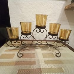 Candelabra 5 amber glass jar candle holder

