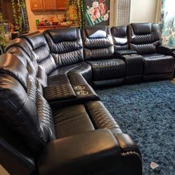 New Navy Blue Recliner Sectional Couch Only $50 Down Payment 