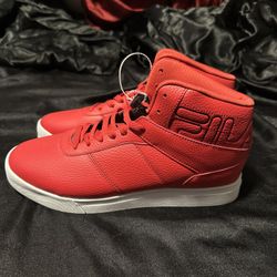 FILA Red High Tops Black Stitching 