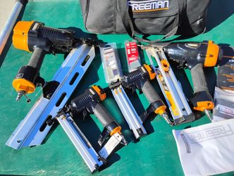 Slightly Used & New – Freeman 4-Piece Pneumatic Tool Kit
High-quality, all-in-one nail gun set—great for construction, remodeling, trim work, 