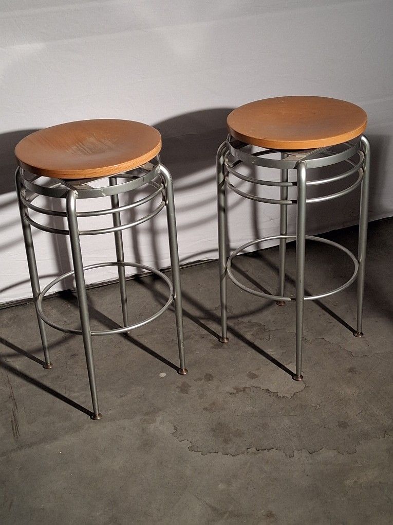 Two Wood And Metal Nice Bar Stools