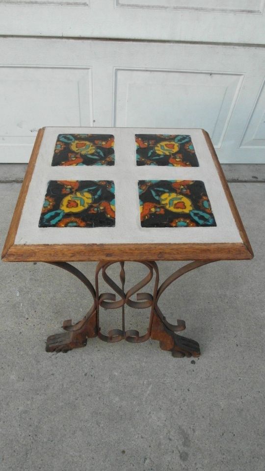 RARE VINTAGE ANTIQUE 1920S WROUGHT IRON WOOD SPANISH REVIVAL CALIFORNIA POTTERY TILE TABLE TUDOR D&M 
SANTA BARBARA SAN JUAN CAPISTRANO WALLACE NEFF
