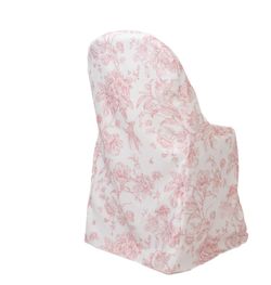 20 Pack Polyester Folding Chair Covers – White Pink French Toile Pattern, Reusable Stain-Resistant Slip-On Slipcovers