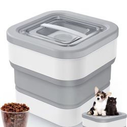 Collapsible Dog Food Storage Container, 15 Lbs Max Capacity Cat Pet Food Container with Magnetic Lid & Measuring Cup, Multi Purpose Storage Container 