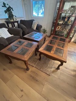 Classic Hardwood Coffee & Side Table Set – Glass Top