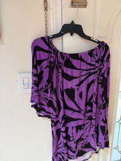 Purple and Black Abstract Print Dress Off The Shoulder