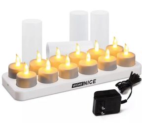 LED Rechargeable Amber Flameless Tea Light Candle (12 set).