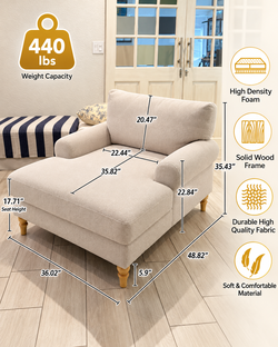 Beautiful Condemo Modern Chaise Lounge Chair in Smoke White (light cream/beige).