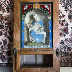 Antique Religious Carved Oak Shadow Box 