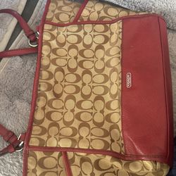 Coach Burgundy leather Brown Print 