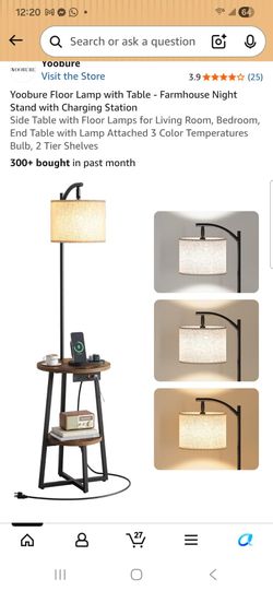 Floor Lamp with Table - Farmhouse Night Stand with Charging Station
Side Table with Floor Lamps for Living Room, Bedroom, End Table with Lamp Attached
