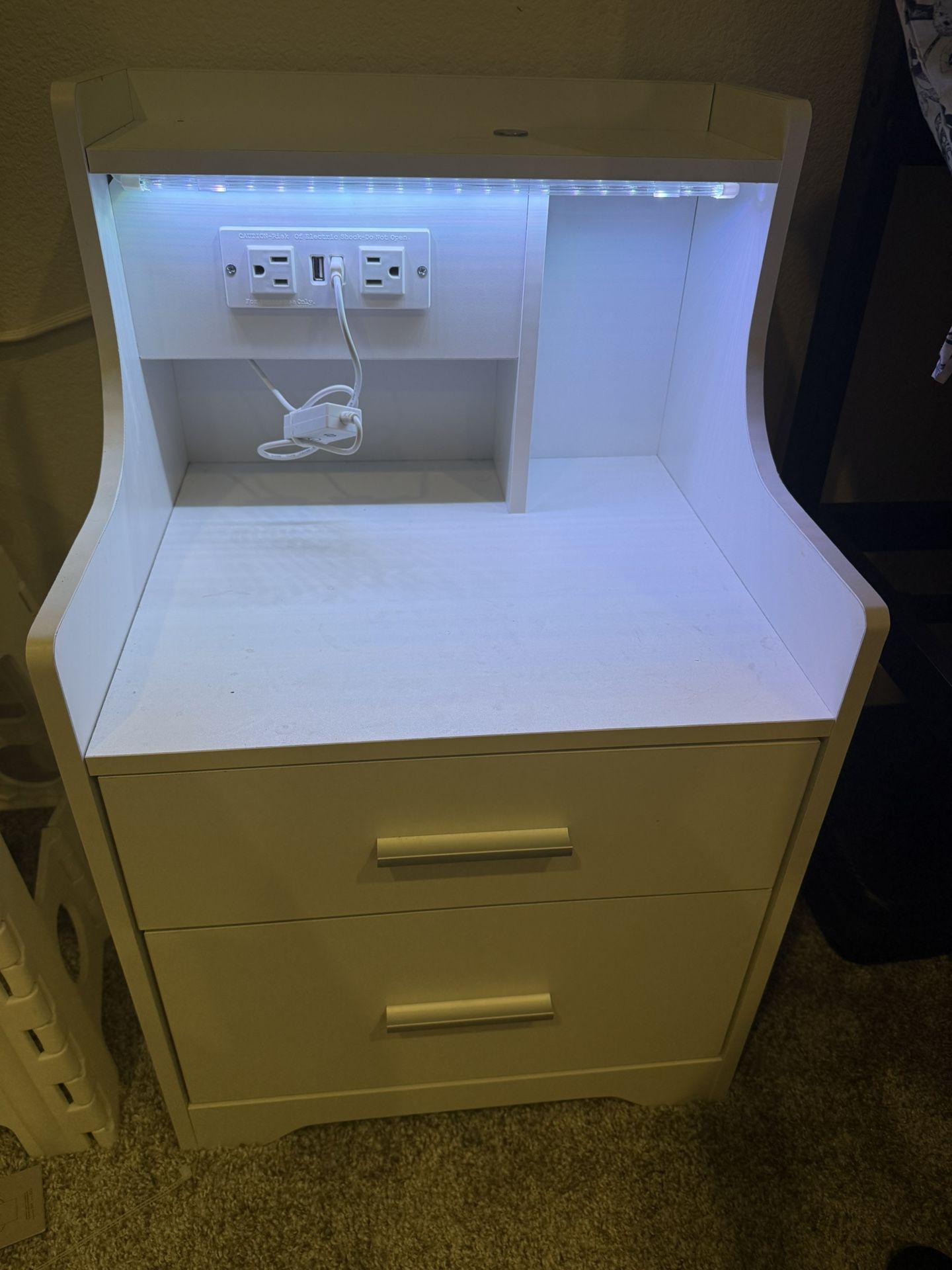 Bed side Table With Charging Station And Led