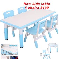 New Kids Table and Chair Set, Height-Adjustable Toddler Desk with 4 Seats, Toddler Table and Chair Set  Age 2-10, Scrub-Table Desktop  $100firm