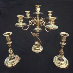 Gorgeous & unique! Baldwin Candelabra fish design(12"x12")& 2 Candle Holders(7"x3.25"each) Forged In USA