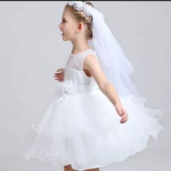 First Communion Flower Head Band With Veil