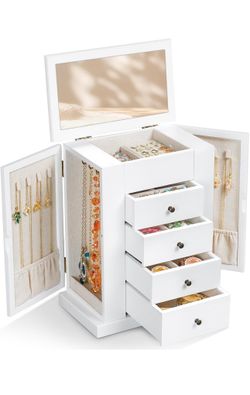 Emfogo Jewelry Box for Women, 5 Layer Large Wood Jewelry Boxes & Organizers for Necklaces Earrings Rings Bracelets, Rustic Jewelry Organizer Box with 