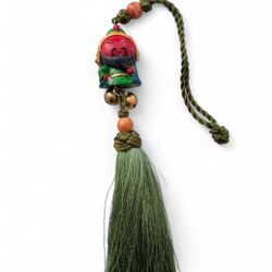 Japaneses good luck amulet Green tassel with bells and beads bag charm