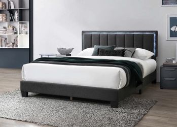 Queen grey led euro platform bed with ortho mattress included