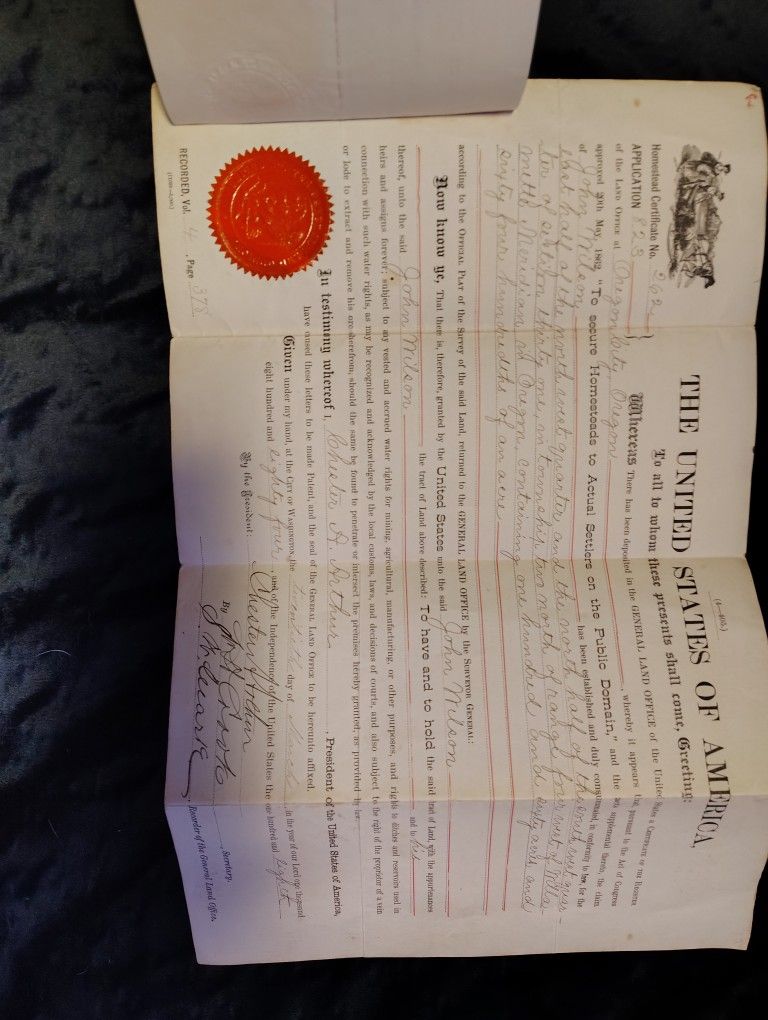 1862 Very Old Land Deed From The State Of Oregon