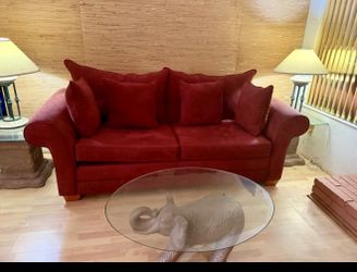 Gorgeous Maroon Living Room Sofa Love-Seat Chair & Ottoman Set