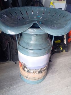 Vintage Milk Can Stool with Tractor Seat