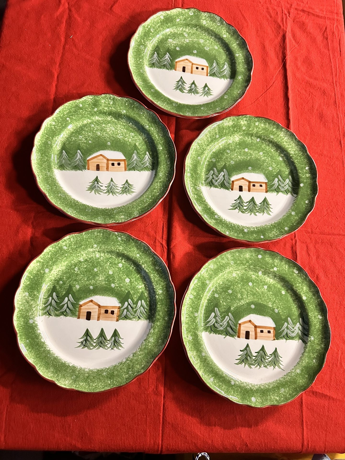 Set of 5 - The Cellar Log Cabin Christmas Dinner Plates 10"