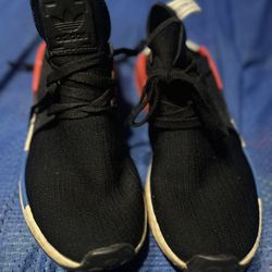 adidas Black Knit Sneakers with Red Heel Tabs