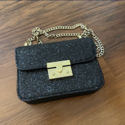 Charles & Keith Black Gold Glitter Shoulder Bag