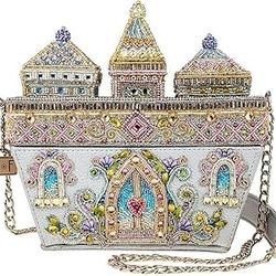 Mary Frances Castles in The Air Crossbody Silver Beaded Leather Handbag Bag New