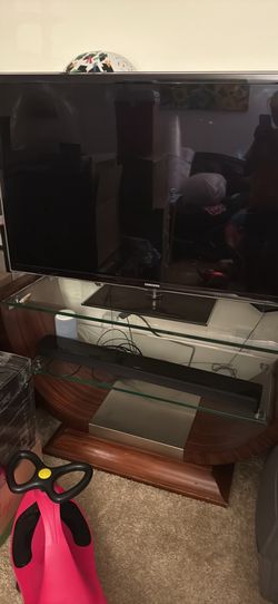 Antique Curved Wood and Glass TV Stand