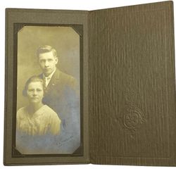 Antique Folding Framed Portrait Photo Card Couple 1910s C.L. Daggett Seymour WI
