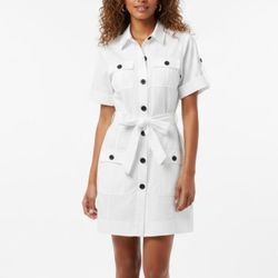 Calvin Klein Cotton White Belted Safari Mini Dress Size L