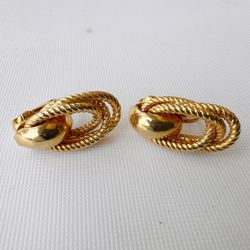 vintage gold-toned rope clip-on earrings 1 inch