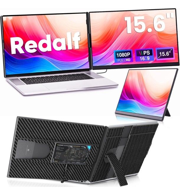 Redalf Laptop Screen Extender, 15.6" FHD 1080P Portable Monitor for Laptop, Detachable and Plug-Play