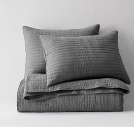 WDCOZY 100% Cotton King Size Quilt Set, Channel Pick Stitch, Grey Striped Bedspread Bedding
